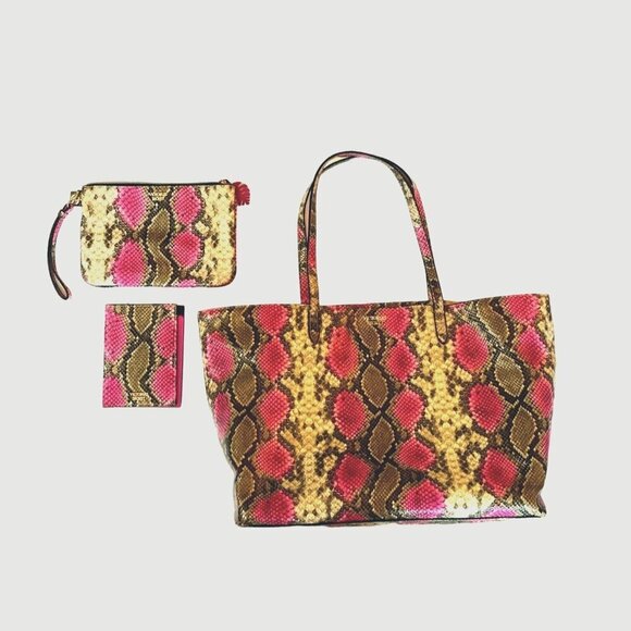 Pink Python Animal Print Victoria's Secret Tote, Wallet &‎ wristlet  Handbag Set - Picture 1 of 11
